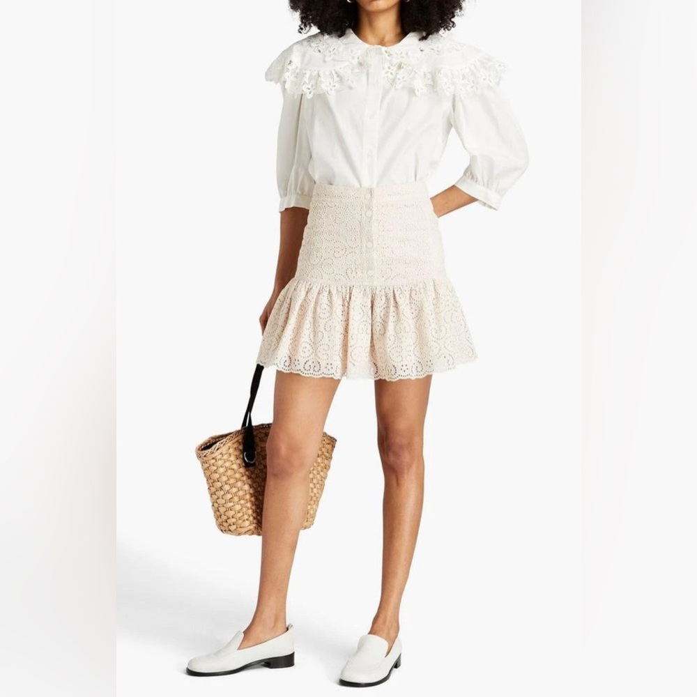 Sandro Ruffled broderie anglaise cotton mini skirt